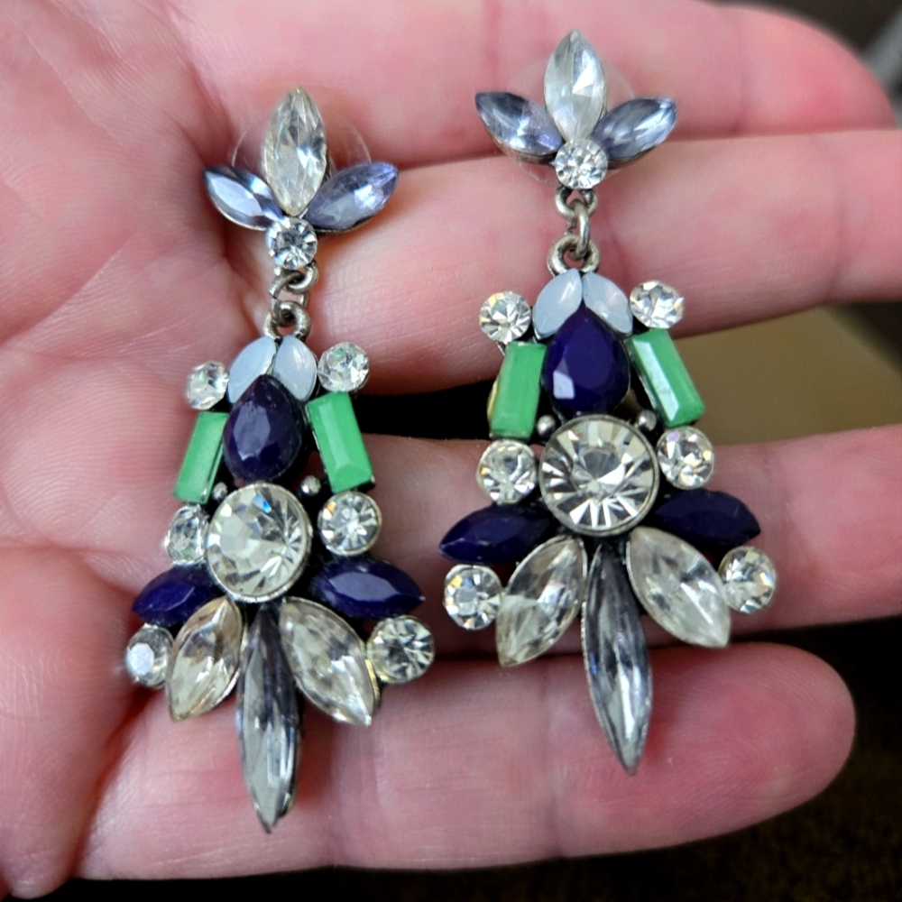 Chandelier earrings Mint Blue Crystal Gown Evening Barocco Style